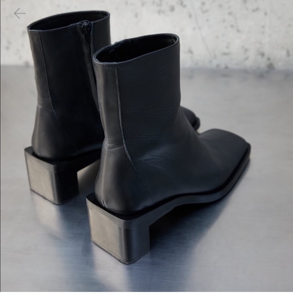 ZARA black leather Square-Toe Heeled Boots size 38 Fits 39 8 8.5 - Picture 5 of 6